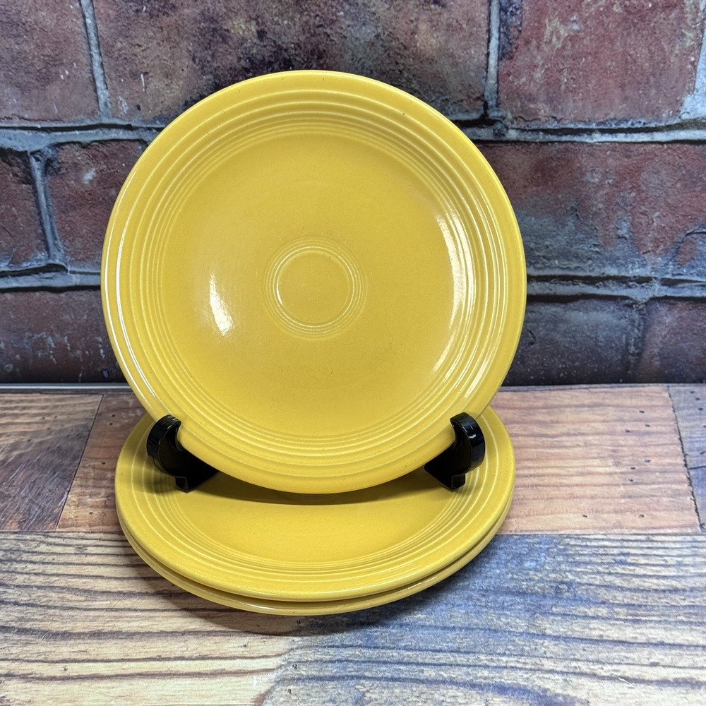 3 Vtg Fiestaware Salad Plates Homer Laughlin‎ Yellow (Antique Gold?) Early Stamp